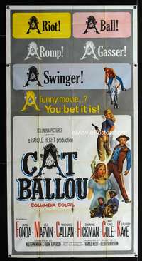 p264 CAT BALLOU three-sheet movie poster '65 classic Jane Fonda, Lee Marvin