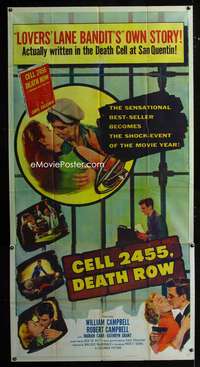 p265 CELL 2455 DEATH ROW three-sheet movie poster '55 Caryl Chessman bio!