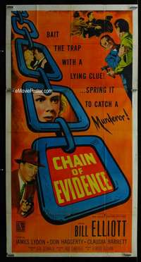 p266 CHAIN OF EVIDENCE three-sheet movie poster '56 Bill Elliott, Lydon
