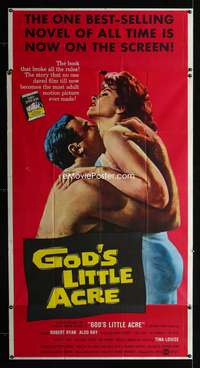 p337 GOD'S LITTLE ACRE three-sheet movie poster '58 Robert Ryan, Tina Louise
