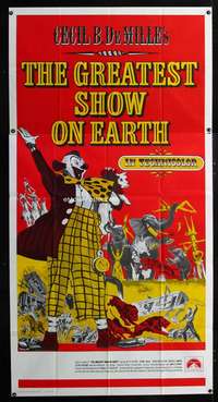 p345 GREATEST SHOW ON EARTH int'l three-sheet movie poster R70s Cecil DeMille