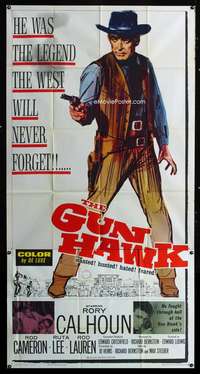 p347 GUN HAWK three-sheet movie poster '63 Rory Calhoun with smoking gun!