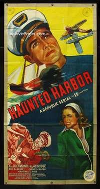 p355 HAUNTED HARBOR three-sheet movie poster '44 Kane Richmond, serial