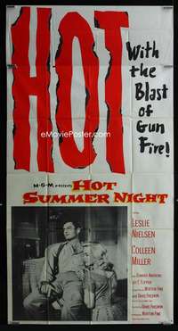 p365 HOT SUMMER NIGHT three-sheet movie poster '56 Leslie Nielsen, Miller