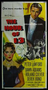 p366 HOUR OF 13 three-sheet movie poster '52 Peter Lawford, Dawn Addams