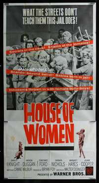 p368 HOUSE OF WOMEN three-sheet movie poster '62 wild female convicts!