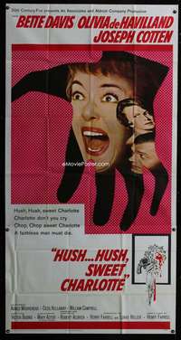 p369 HUSH HUSH SWEET CHARLOTTE three-sheet movie poster '65 Bette Davis