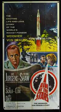 p370 I AIM AT THE STARS three-sheet movie poster '60 Wernher Von Braun bio!
