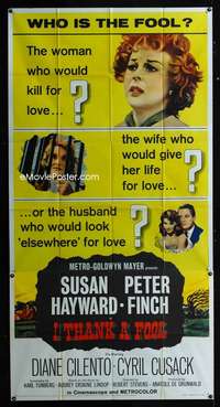 p371 I THANK A FOOL three-sheet movie poster '62 Susan Hayward, Peter Finch