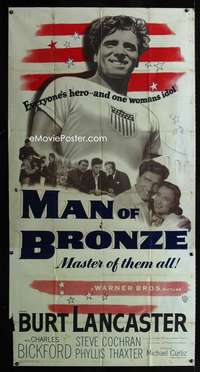p385 JIM THORPE ALL AMERICAN three-sheet movie poster '51 Man of Bronze!