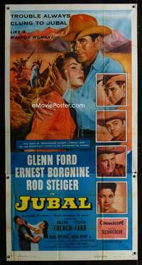 p386 JUBAL three-sheet movie poster '56 Glenn Ford, Ernest Borgnine