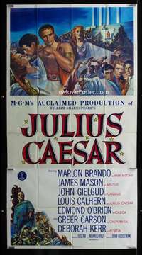 p387 JULIUS CAESAR three-sheet movie poster '53 Marlon Brando, James Mason