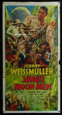 p388 JUNGLE MOON MEN three-sheet movie poster '55 cool Weissmuller sci-fi!