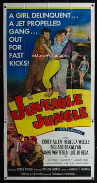 p389 JUVENILE JUNGLE three-sheet movie poster '58 jet propelled gang!