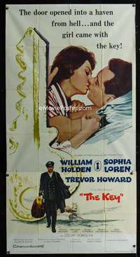 p391 KEY three-sheet movie poster '58 William Holden, sexy Sophia Loren!