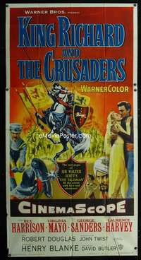 p394 KING RICHARD & THE CRUSADERS three-sheet movie poster '54 Rex Harrison
