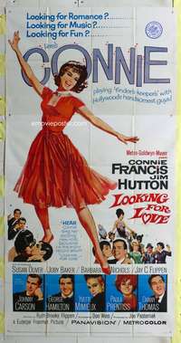 p407 LOOKING FOR LOVE three-sheet movie poster '64 Connie Francis, Jim Hutton