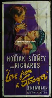 p410 LOVE FROM A STRANGER three-sheet movie poster '47 Sylvia Sidney