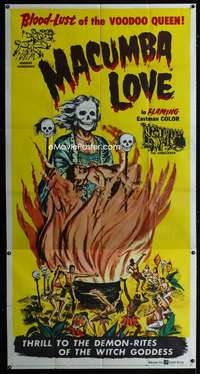 p412 MACUMBA LOVE three-sheet movie poster '60 cool voodoo horror art!