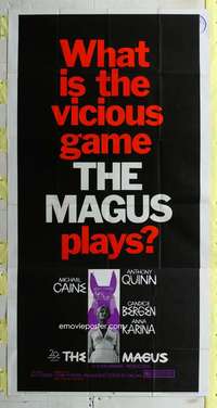 p413 MAGUS three-sheet movie poster '69 Michael Caine, Anthony Quinn, Bergen