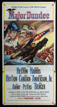 p414 MAJOR DUNDEE three-sheet movie poster '65 Sam Peckinpah, Charlton Heston