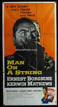p416 MAN ON A STRING three-sheet movie poster '60 Ernest Borgnine, Mathews