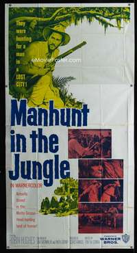 p419 MANHUNT IN THE JUNGLE three-sheet movie poster '58 Matto Grosso safari!