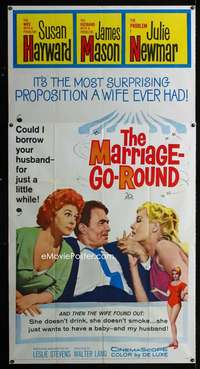 p422 MARRIAGE-GO-ROUND three-sheet movie poster '60 Susan Hayward, Newmar