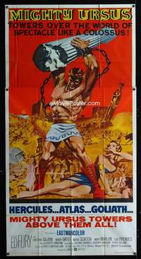 p428 MIGHTY URSUS three-sheet movie poster '62 Ed Fury, sword and sandal!