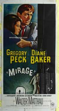 p430 MIRAGE three-sheet movie poster '65 Gregory Peck, Diane Baker