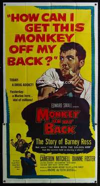 p434 MONKEY ON MY BACK three-sheet movie poster '57 Mitchell, drug classic!