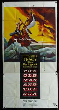 p459 OLD MAN & THE SEA three-sheet movie poster '58 Spencer Tracy, Hemingway