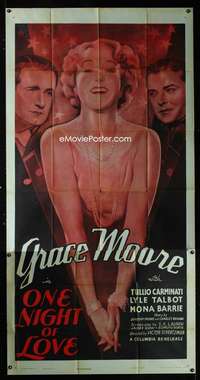 p464 ONE NIGHT OF LOVE three-sheet movie poster R49 pretty Grace Moore!