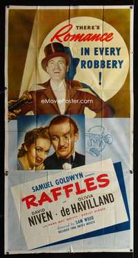 p482 RAFFLES three-sheet movie poster '39 David Niven, Olivia de Havilland
