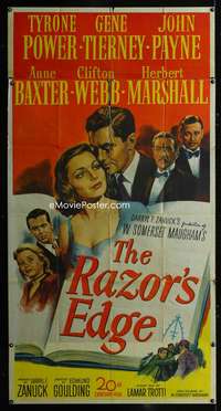 p483 RAZOR'S EDGE three-sheet movie poster '46 Tyrone Power, Gene Tierney