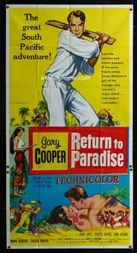 p487 RETURN TO PARADISE three-sheet movie poster '53 Gary Cooper