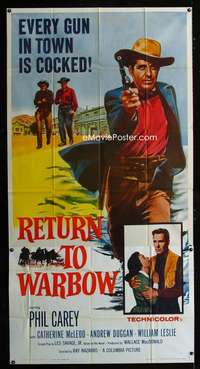 p488 RETURN TO WARBOW three-sheet movie poster '58 Phil Carey western!