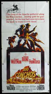 p490 RIO CONCHOS three-sheet movie poster '64 Boone, Whitman, Franciosa