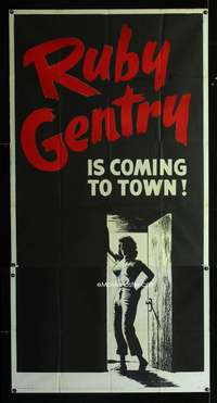 p494 RUBY GENTRY style B teaser three-sheet movie poster '53 she's coming!