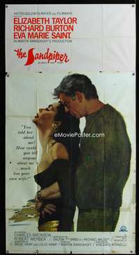 p502 SANDPIPER three-sheet movie poster '65 Liz Taylor, Richard Burton