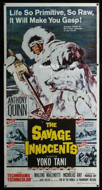 p504 SAVAGE INNOCENTS three-sheet movie poster '61 Nicholas Ray, Quinn