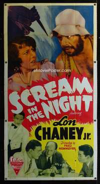 p506 SCREAM IN THE NIGHT three-sheet movie poster R43 Lon Chaney Jr