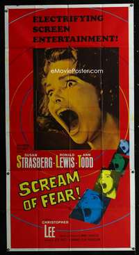 p507 SCREAM OF FEAR three-sheet movie poster '61 Hammer, Susan Strasberg