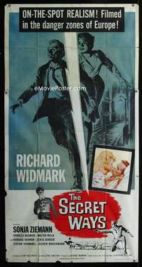p510 SECRET WAYS three-sheet movie poster '61 Rich Widmark, Alistair MacLean