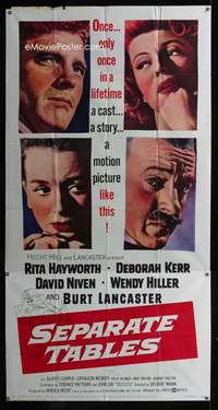 p512 SEPARATE TABLES three-sheet movie poster '58 Rita Hayworth, Lancaster
