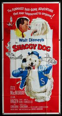 p516 SHAGGY DOG three-sheet movie poster '59 Disney, Fred MacMurray