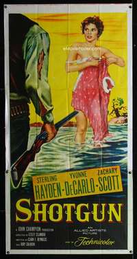 p517 SHOTGUN three-sheet movie poster '55 Yvonne De Carlo, sexy western!