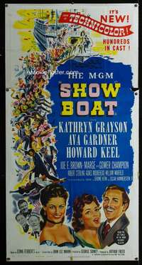 p518 SHOW BOAT three-sheet movie poster '51 Kathryn Grayson, Gardner, Keel