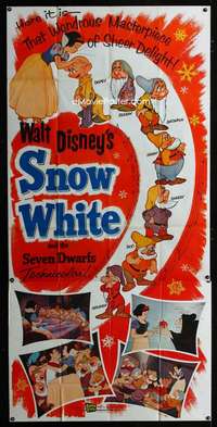 p527 SNOW WHITE & THE SEVEN DWARFS three-sheet movie poster R58 Walt Disney