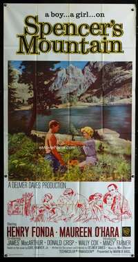 p534 SPENCER'S MOUNTAIN three-sheet movie poster '63 like Hamner's Waltons!